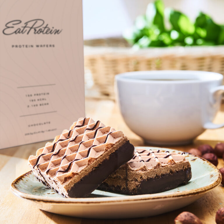Chocolate Collagen Protein Wafers served with coffee
