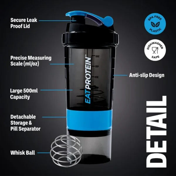 Protein Shaker Bottle 500ml/17oz – Black/Blue