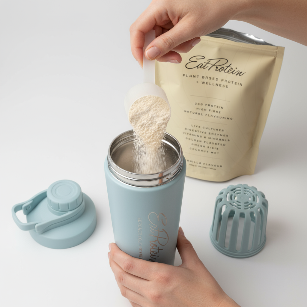 Stirring plant protein powder until dissolved