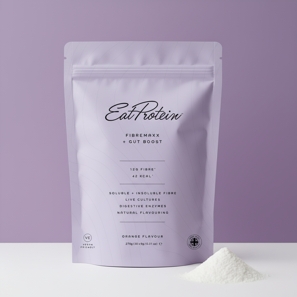 Fibre Maxx pouch on purple background