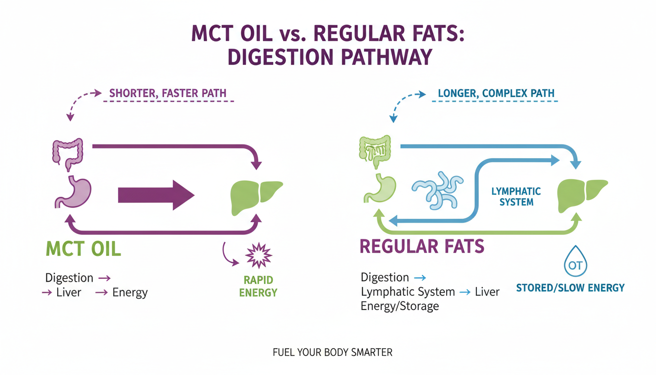 Infographic explaining how MCT oil is processed differently from regular fats